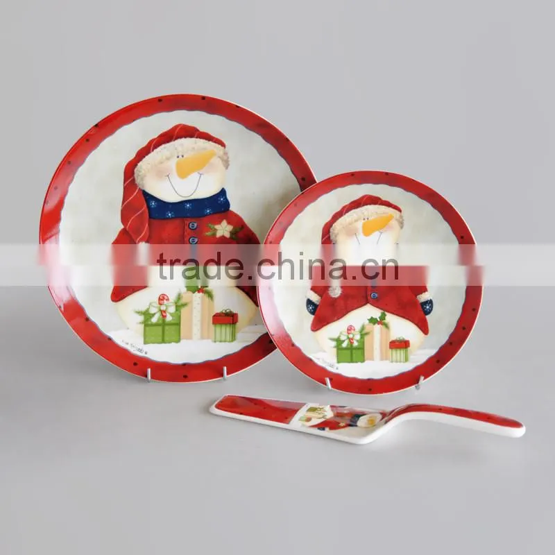 12" porcelain cake plate with server,ceramic plate with server,porcelain Christmas plate
