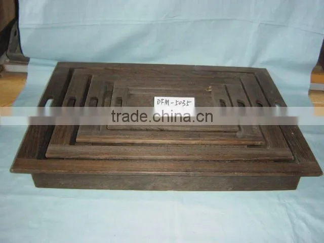 carbonized unfinished wooden tray sets with handles