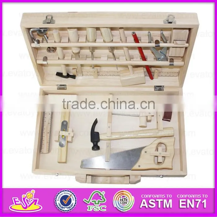 2015 Stock interesting kid wooden tool box toy,Funny play wooden toy tool box toy,Best sale wooden Workbench Tool Toy W03D021-A1