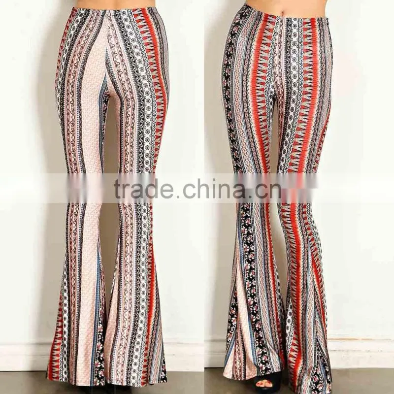 new model pants BOHEMIAN STRIPE PRINT JERSEY KNIT BELL BOTTOM PANTS 2018 New Arrivals