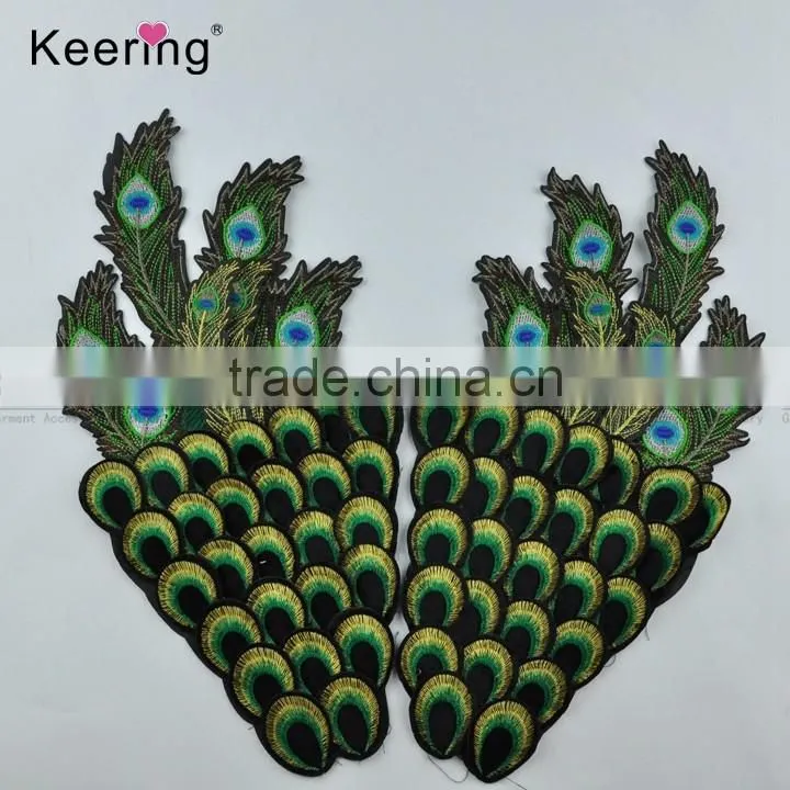 Hot Sale Pretty Peacock Feather Embroidery Patch Fabric Craft WEF-019