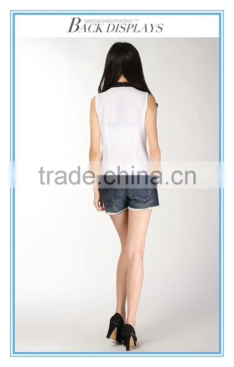 New Fashion Women Sleeveless Summer Chiffon Blouse Designs 2016