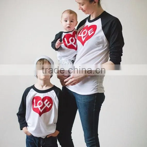 Wholesale 100% cotton baby clothes custom long sleeve printing t-shirt family matching clothing