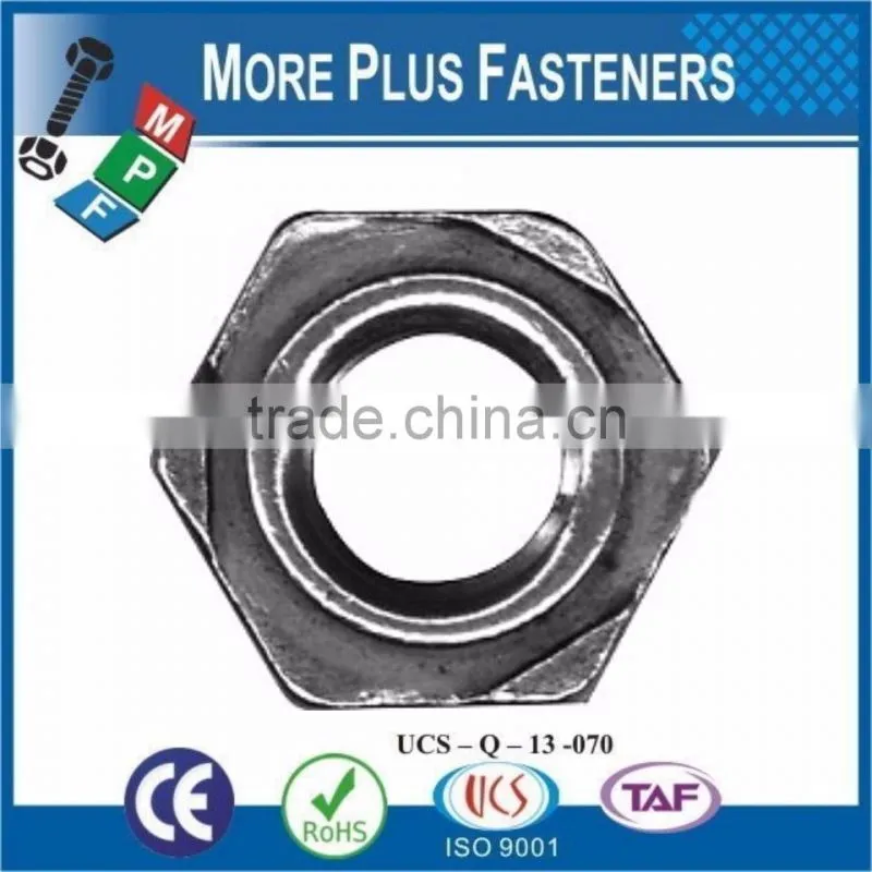 Made in Taiwan Galvanized Steel Plain Steel Stainless Steel Hexagon Weld Nut