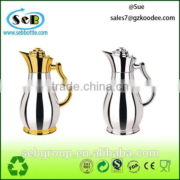 hot sell golden / Silver glass thermos vacuum flask; stainless steel kettle;double tea kettle