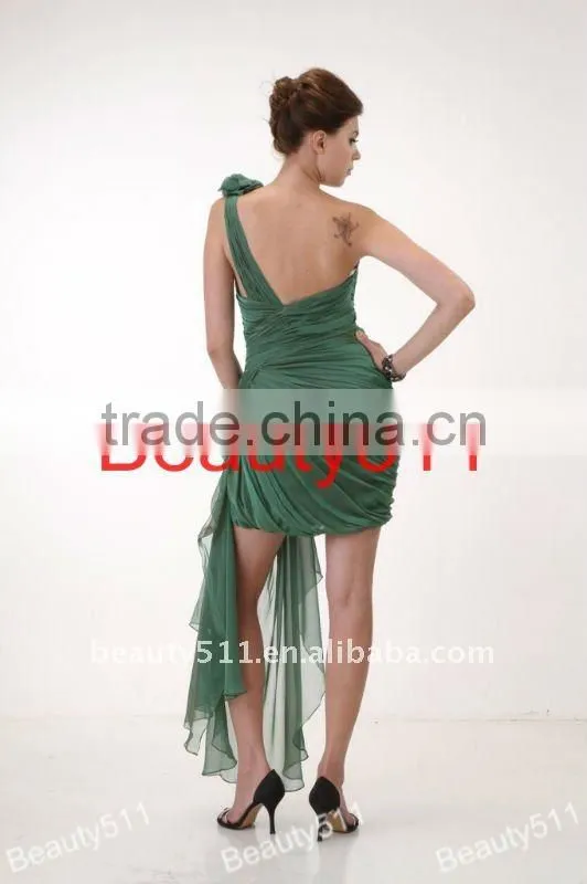 Cocktail Party Homecoming Prom Dress One shoulder Chiffon Green Sexy Pleats Party Dress AS078