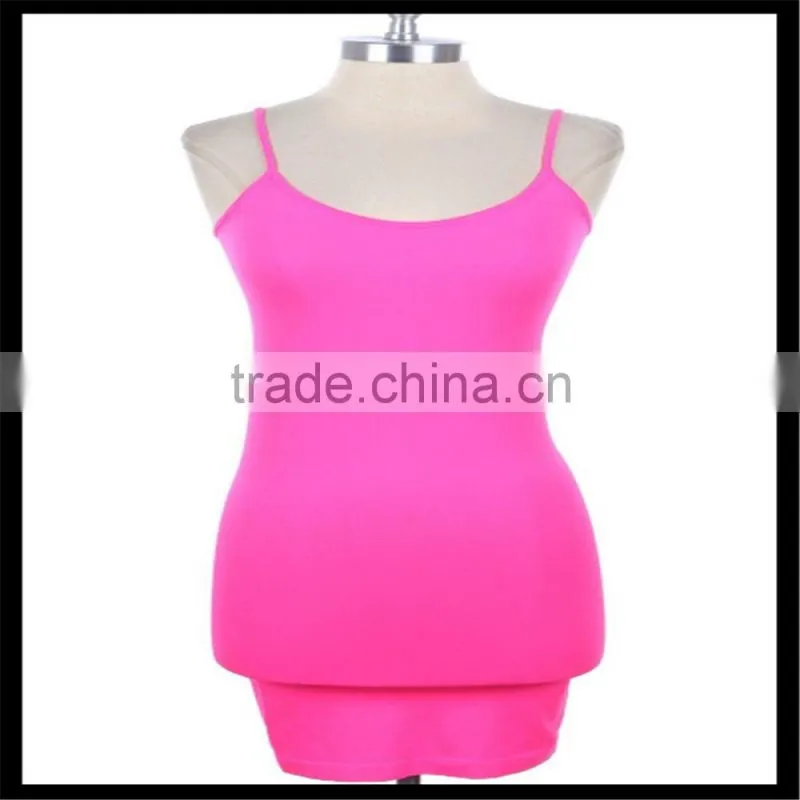 Extra Long Seamless Tunic Dress Slip Camisole Layering Tank Top pink color