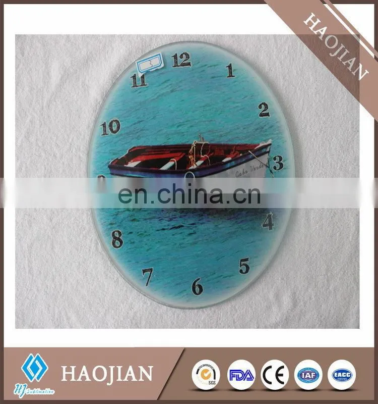 sublimation tempered smooth surface glass clock with hands and mechanism
