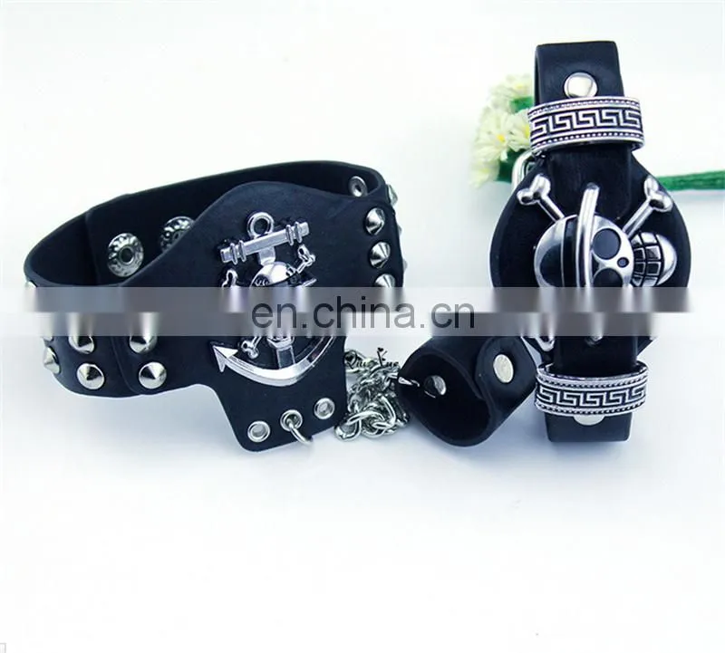 Fashion cool euramerican style decorative rivet punk thick leather bracelet