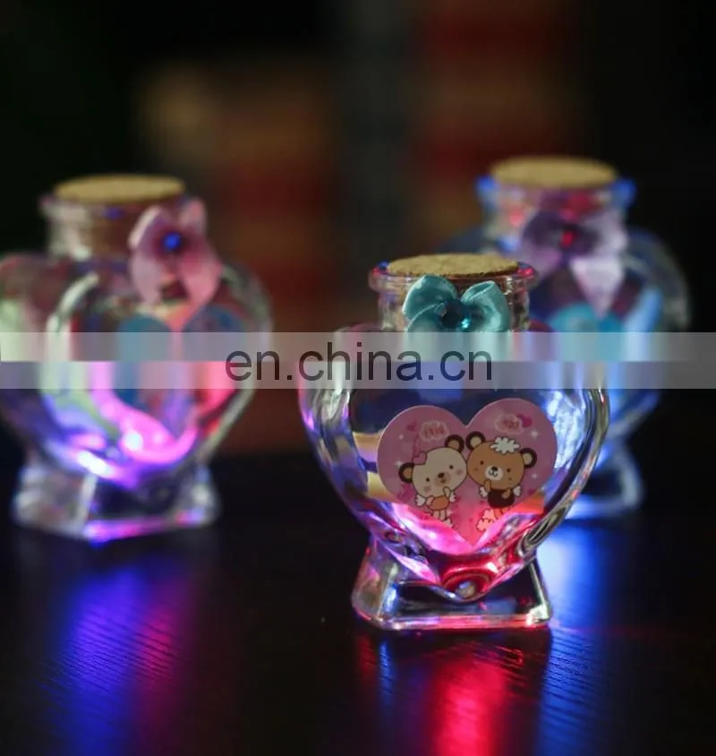 led heart shaped wishing glass bottle light with paper note