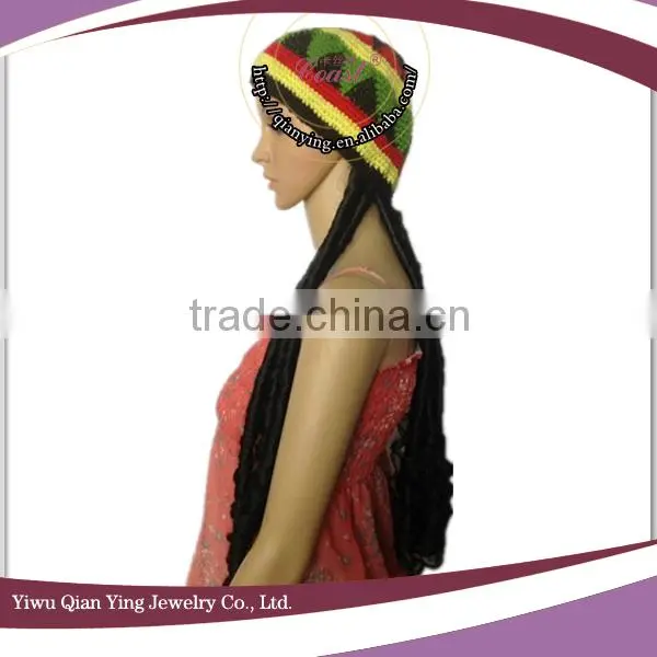 Fahion knitted rasta tam dreadlocks hat with braid wig