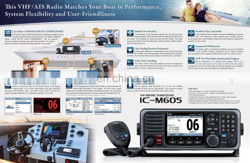 Marine electronics maritime navigation communication icom IC-M605 CLASS D DSC AIS ship boat VHF radio telephone transceiver