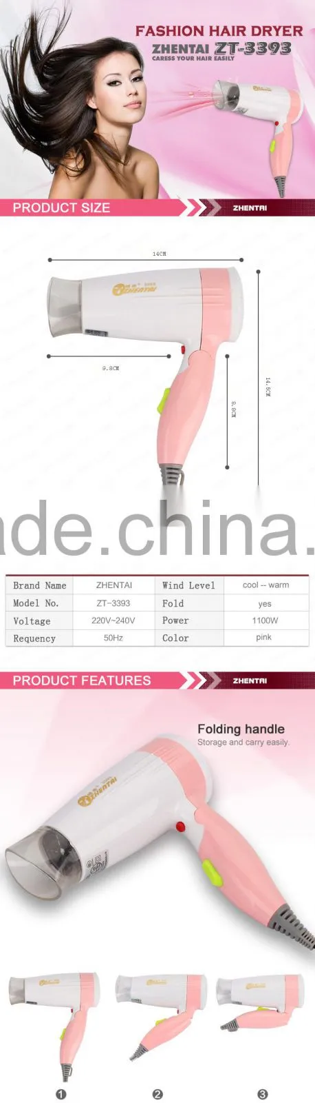 Foldable Hair Dryer Travel Cordless Hair Dryers with Diffuser