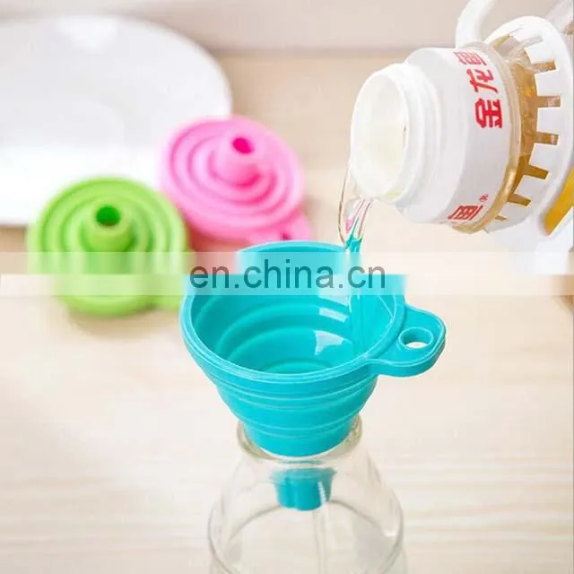 Amazon Food Grade Kitchen Collapsible Oil Funnel Small Foldable Silicone Funnel For Oil Beer Protien