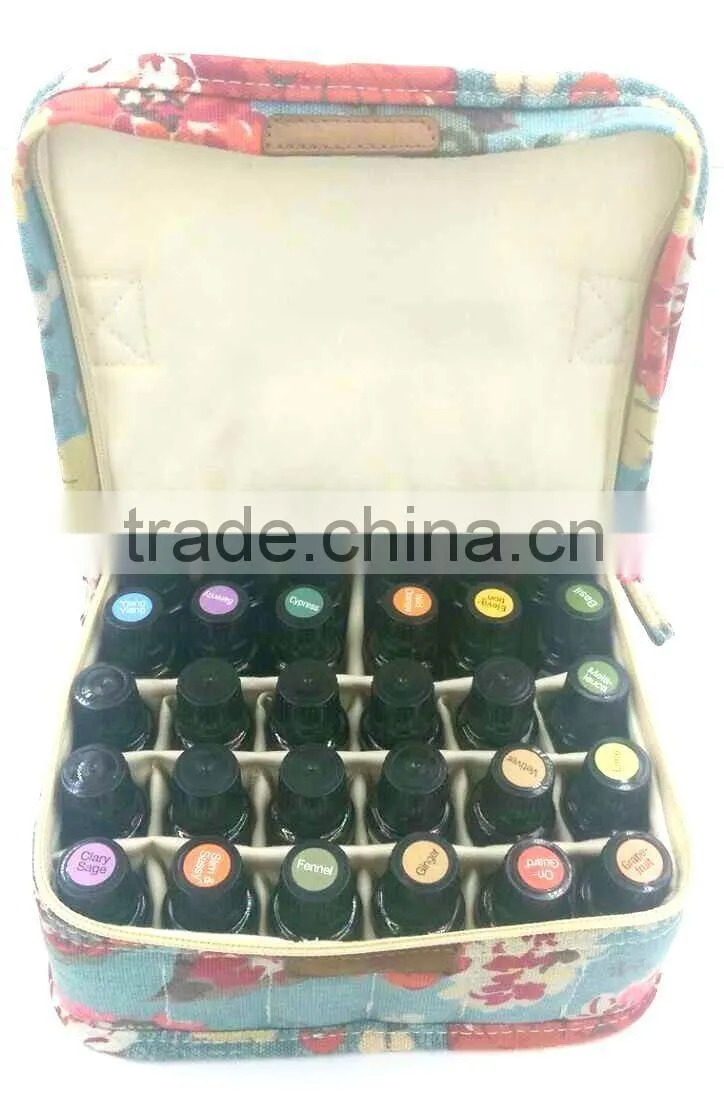 canvas essential oil case holds 42bottles, essential oil bag red flower on blue,essential oil travel case bag-holds 42 bottles