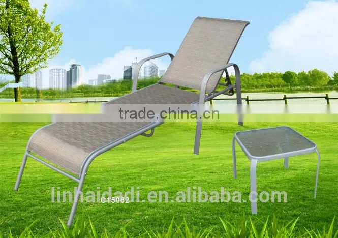outdoor 2 pcs steel sling bench set with side table