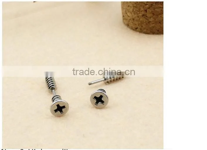 Gold Color Single Fashion Unisex Fine Stainless Steel Whole Screw Stud Earrings For Men Women Novelty Item