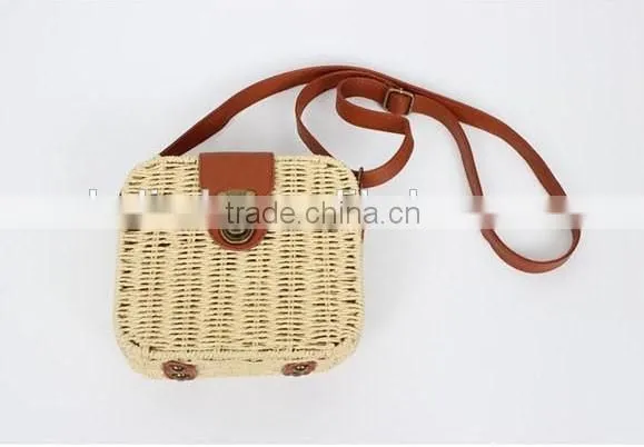 Fashion girl's beige paper straw craft bag