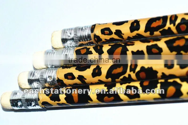 Round Shape HB standard wooden Korean tattoo pencil with eraser, animal print available, non sharpening