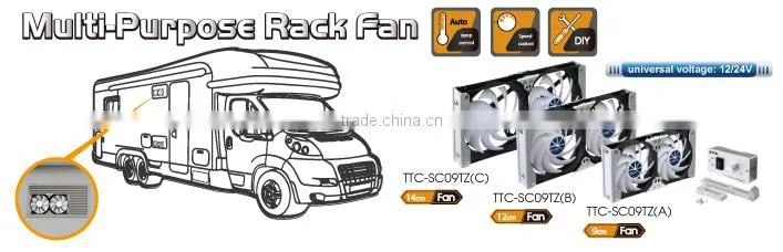 Portable camping car aluminum rack 12V 90mm air cooling ventilation fan
