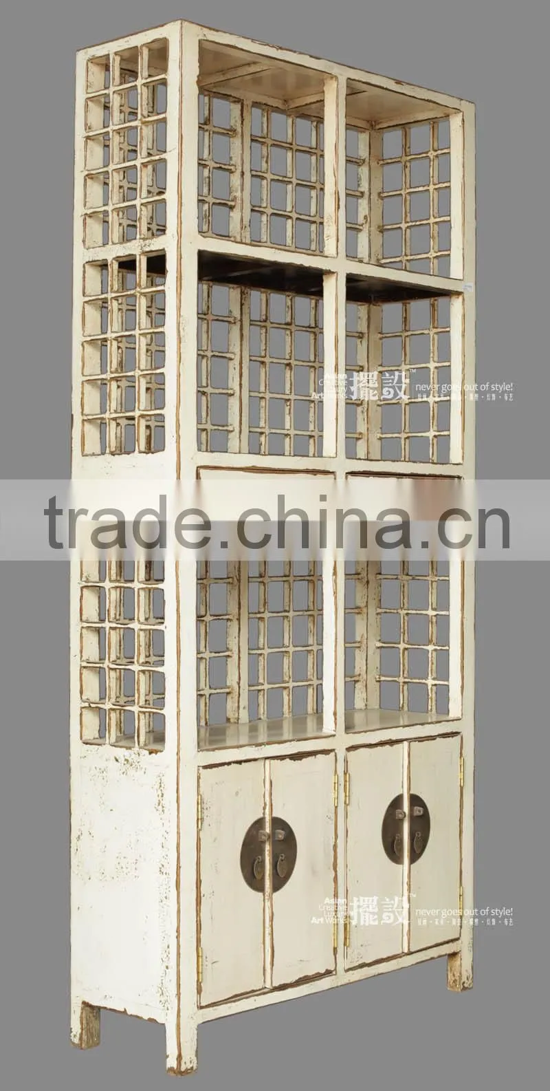 Antique recyle wood carved bookshelf bookcase