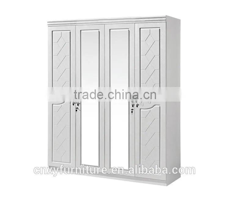 Bedroom furniture mirrored almirah 4 doors modern wooden easy assembled wardrobe