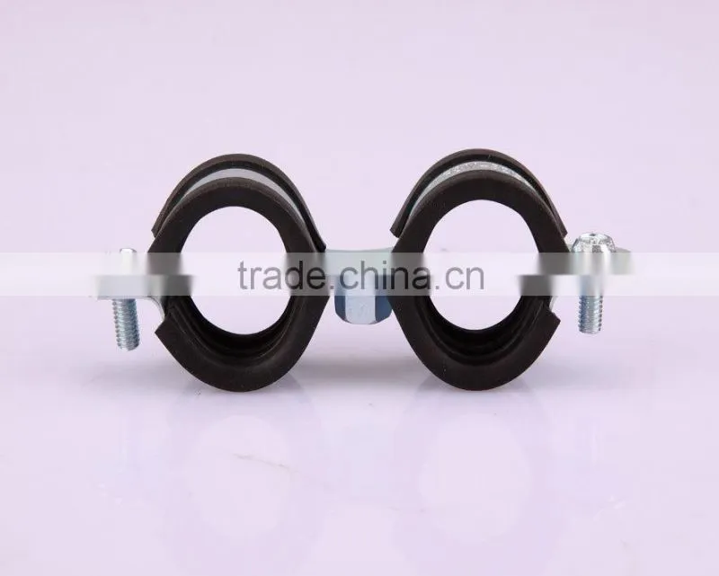 Double loop pipe clamp with rubber