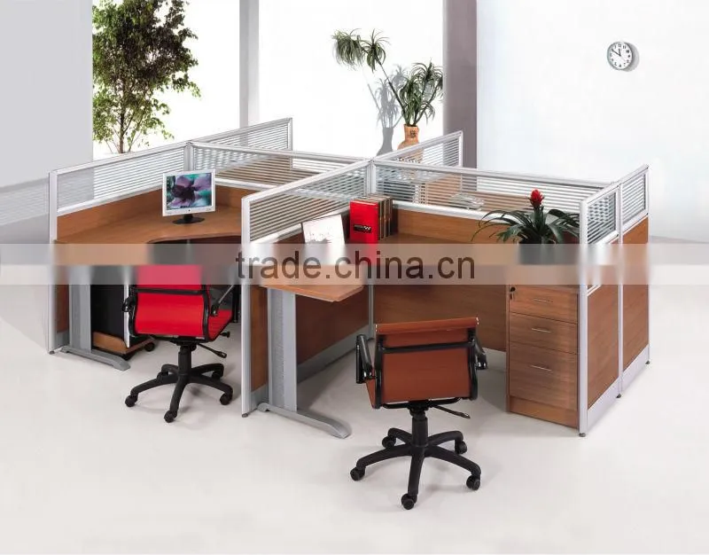 modern fashion design office aluminium melamine modular workstation glass partition with pedestal cabinet office cubicle