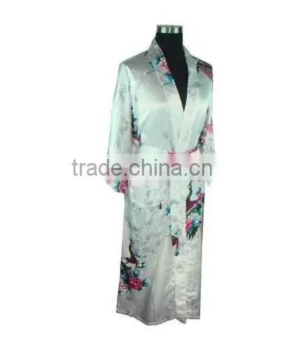 10 Colors Women Peacock Kimono Robe Silk Pajamas Girl Sleepwear Summer Yukata with Belt China Factory Direct Supply offer OEM