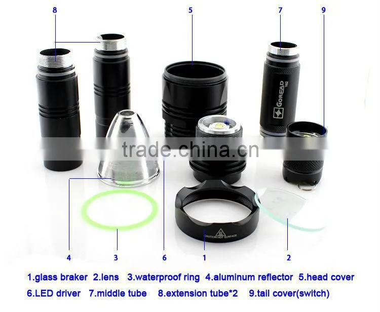 GOREAD Y62 black Aluminum High bright rechargeable XML-T6 5 mode 10W led flashlight