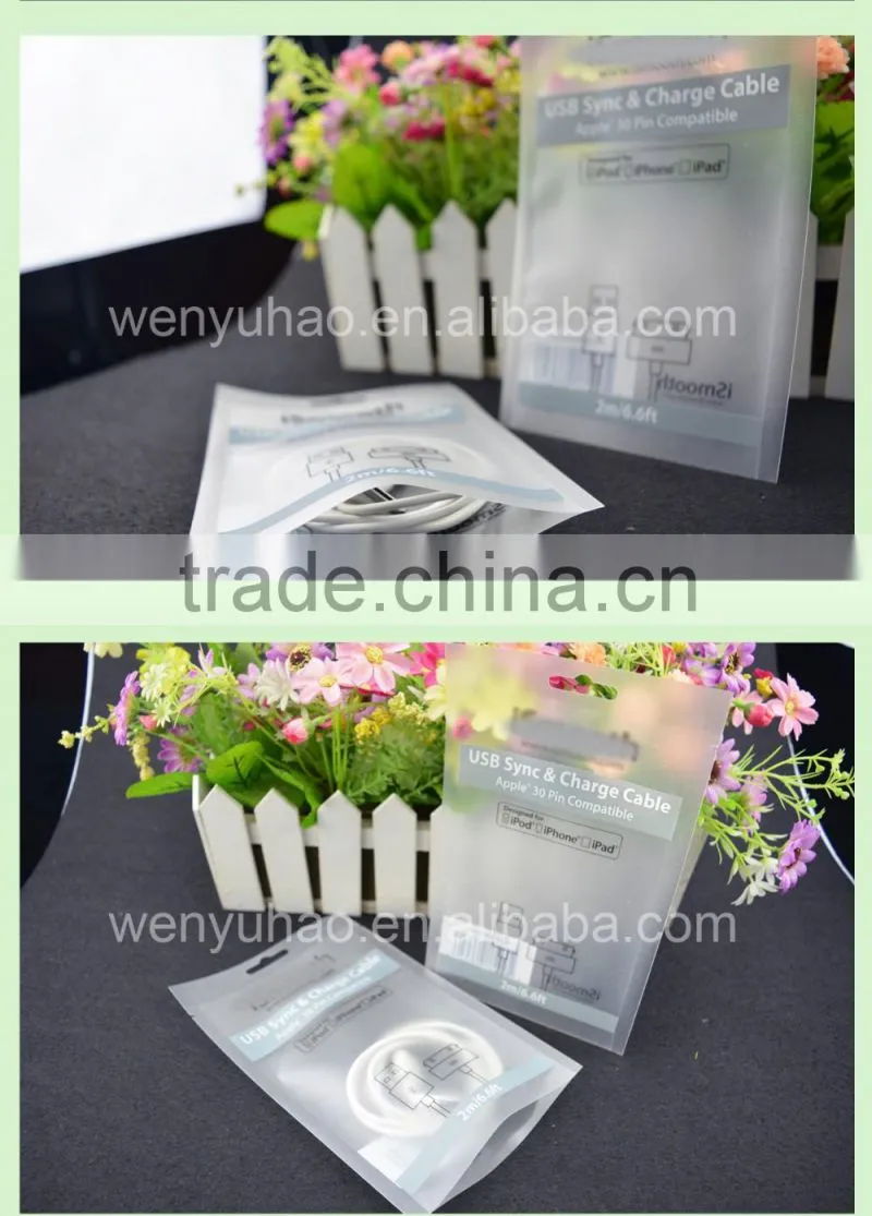 header plastic packing bag for usb sync & charge cable / transparent phone accessories packing bag