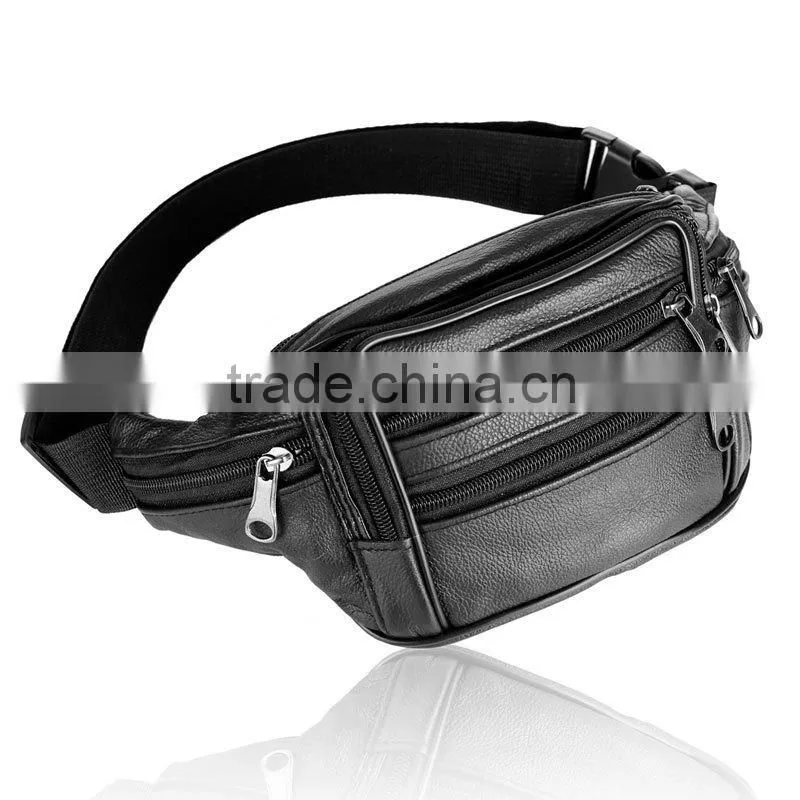 top grade black man pure leather fanny pack