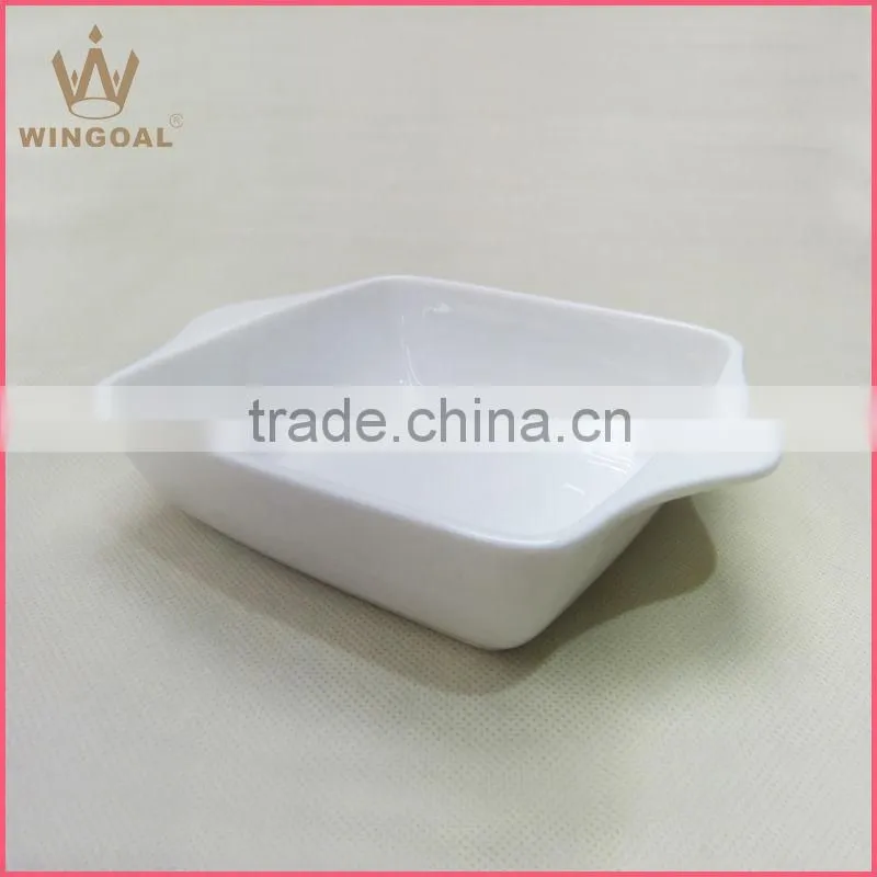 pure white square ceramic ovenware with ears