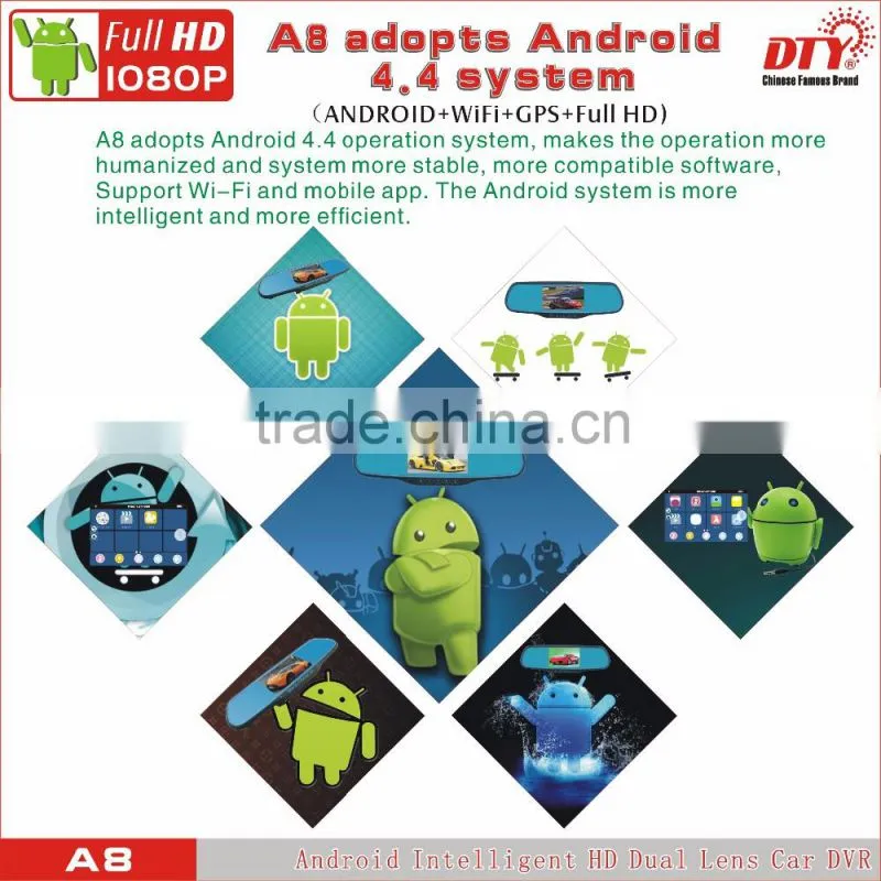 5"Android fhd 1080p car camera dvr video recorder, android rear view mirror car dvr ,GPS Car Navigation Recorder