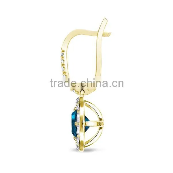 2016 925 sterling silver White Gold Blue Diamond Lever back stud earrings ladies earrings designs pictures