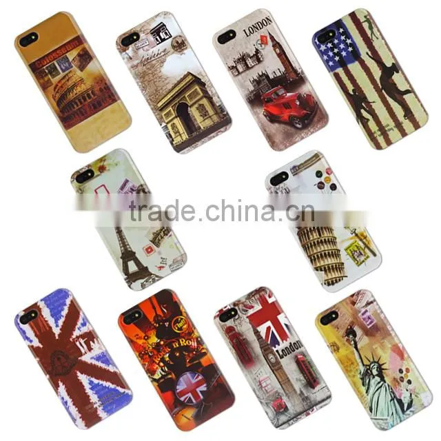 Set Screen Protector And Case For Iphone 5 , Hard Plastic Retro Style Cell Phone Sets