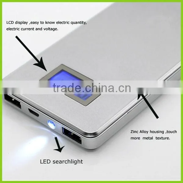 High quality metal cover dual ports LCD display power bank 6000mah