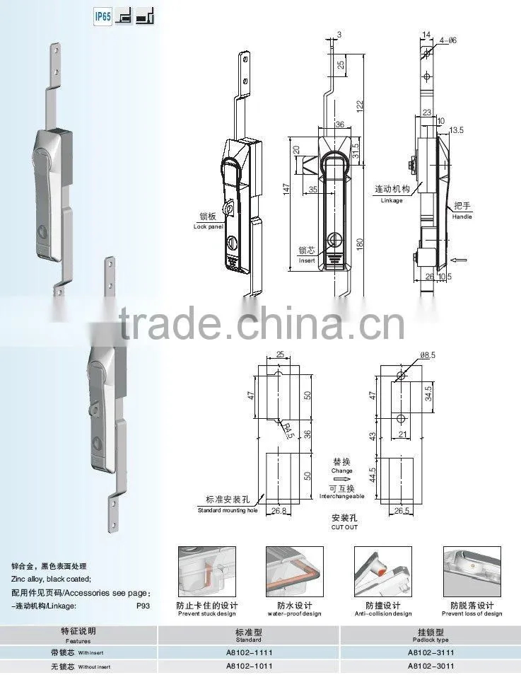 Industrial cabinet handle latch