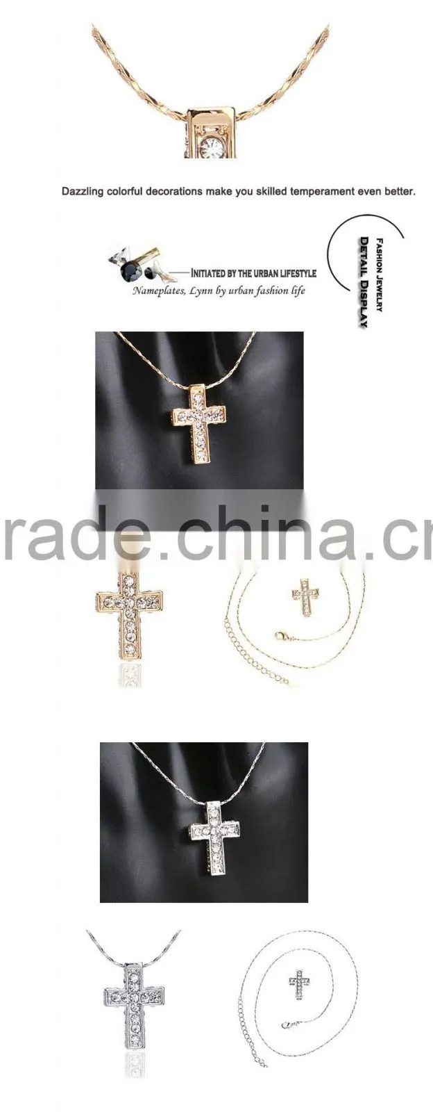jewelry crystal 18k gold cross pendant necklace