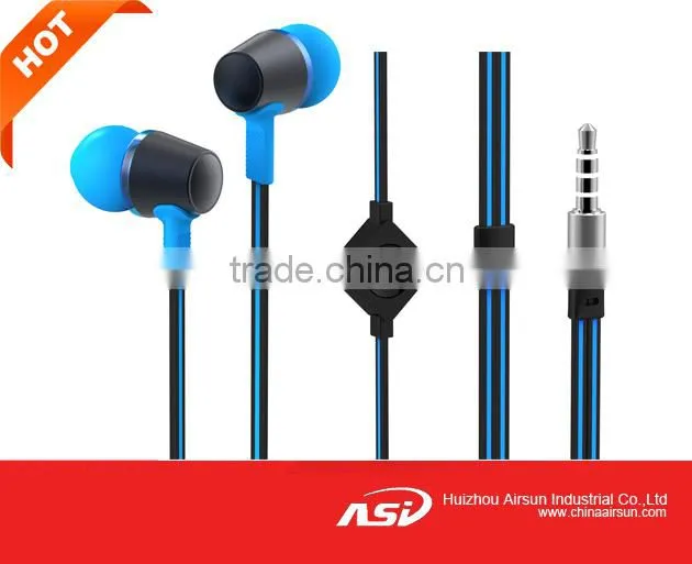 Mobile Phone Metal Earphone With Flat Cable