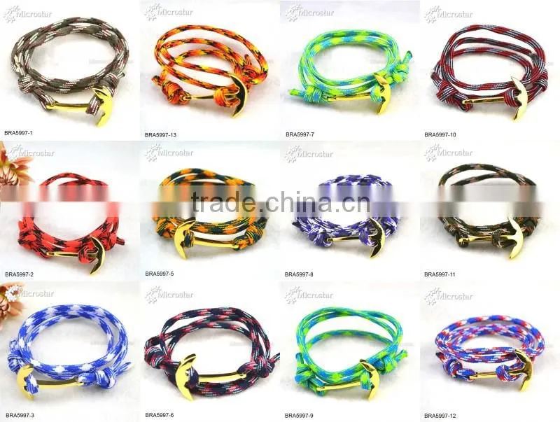Handmade Braided Nylon Rope Bronzy Anchor Charm Bracelet For Wholesale