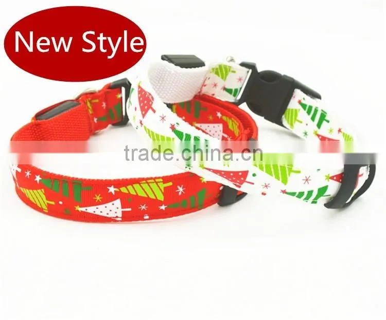 Night Light Nylon Adjustable Pet Dog Collar Lovely Christmas Flashing LED Safety Puppy Supplies