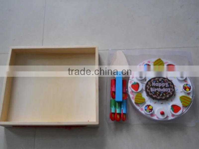 wood birthday cake sets toy with fruits fittings and candle