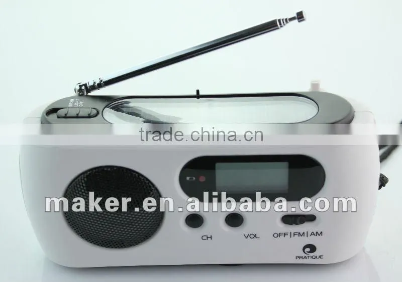 Solar/Dynamo Powered AM/FM scan digital radio with LED Flashlight