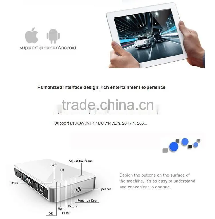SLP 1280x800 MINI DLP projector Android 4.4 LAN WIFI Miracast Bluetooth LED Smart 3D Portable Projector 300inch Screen