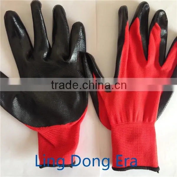 10 gauges nylon knitted working glove with black nitrile coated