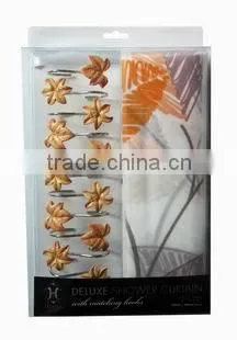 butterfly design shower curtain with 12 pcs decorative resin hooks