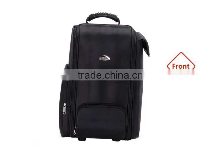 High quality professional artist nylon wheeled trolley cosmetic organizer with small clear makeup brush bag with zipper