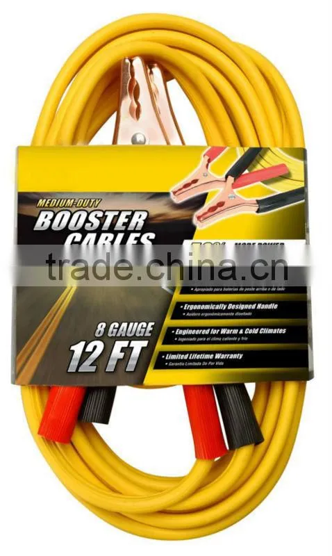 Yellow 12' 200-Amp 8-Gauge Booster Cable Clamp
