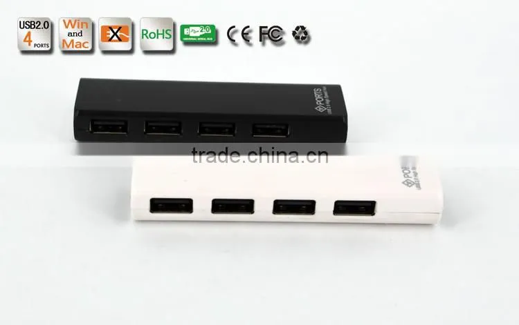 Slim shape but High Speed 480MBPS usb2.0 4 por hub form usb por hub suppliers with Plastic Casing